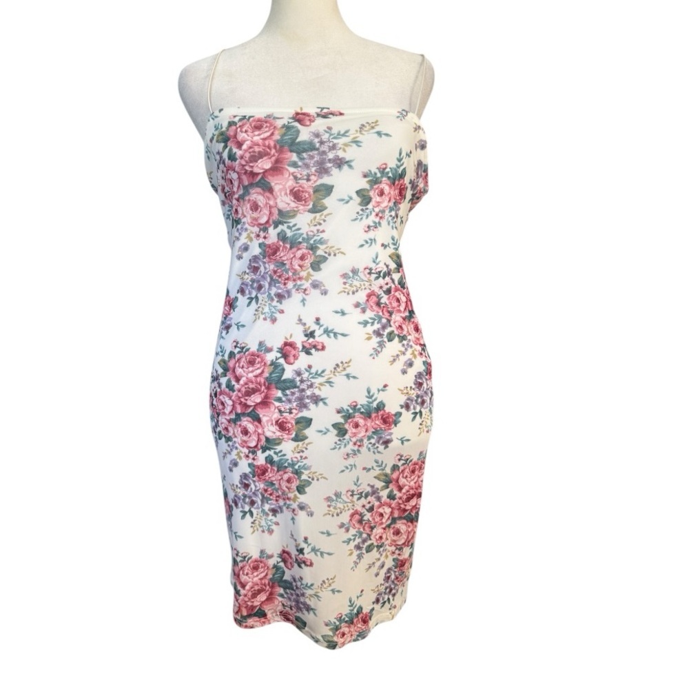 Forever 21 Y2K Retro Floral Bodycon Midi Dress Large